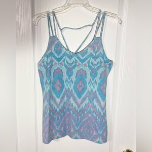 NWT Chaser Ikat Pattern Camisole, Back Strap Design, Blue Pink L